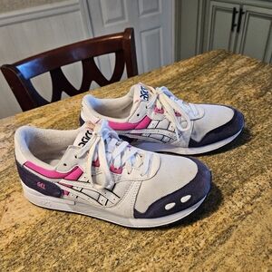 Asics White Pink Blue Women's Gel Runner Sneakers